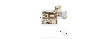 A floor plan of a house with a living room, kitchen, dining room, and bedrooms.