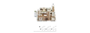 A floor plan of a house with a living room, dining room, kitchen, and bedrooms.
