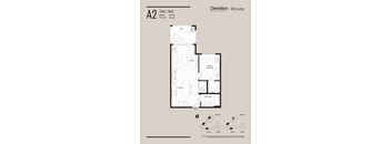 Floor plan of apartment A2 with 1 bed and 1 bath.
