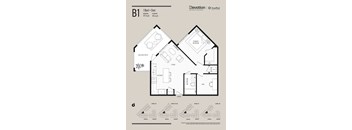 Floor plan for a 1 Bed + Den apartment.