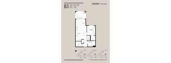 Floor plan for a 1 Bed + Den, 1 Bath apartment.