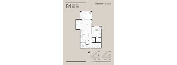 Floor plan for a 1 bedroom + den apartment.