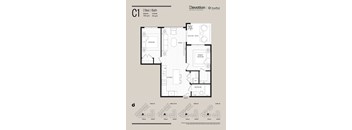Floor plan of a 2 bedroom, 1 bath apartment.