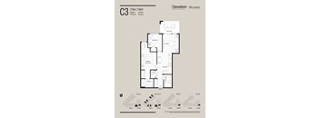 A floor plan for a 2 bedroom, 2 bath condo with a balcony.