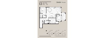 A floor plan for a 3 Bedroom, 2 Bathroom apartment.