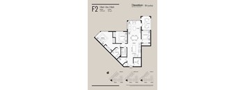 A floor plan for a 3 Bed + Den, 2 Bath apartment.