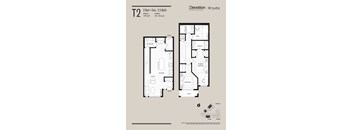 A floor plan for a T2 apartment with 2 bedrooms and 2.5 bathrooms.