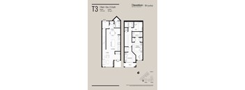 A floor plan for a 2 bedroom, 2.5 bath apartment.