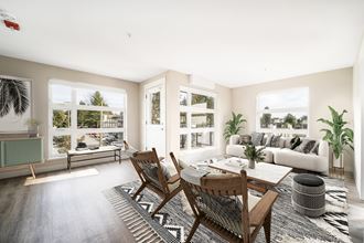 Staged living room, 180 degree views.