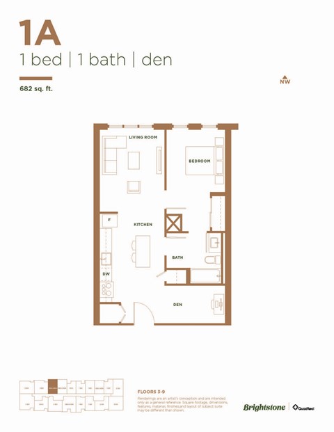 1 Bed 1 Bath + Den