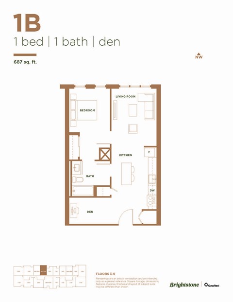 1 Bed 1 Bath + Den