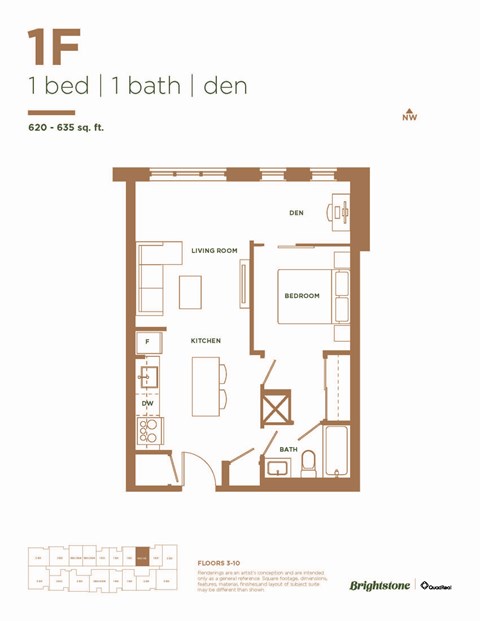 1 Bed 1 Bath + Den