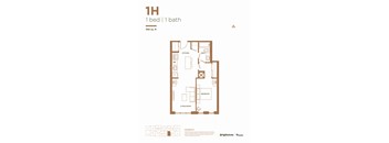 a typical floor plan of a 1 bed 1 bath apartment