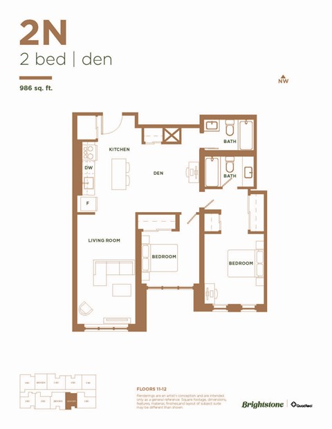 2 Bed 2 Bath + Den