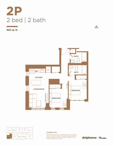 the floor plan of two bed 1 2 bath