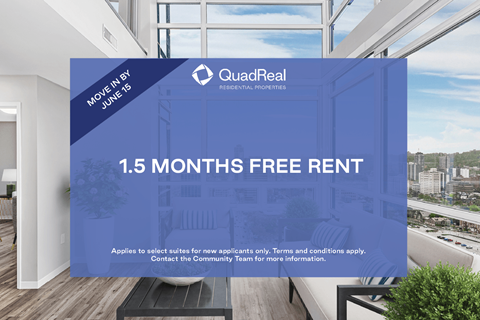 A QuadReal advertisement offers 1.5 months free rent.
