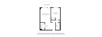 A floor plan of an apartment with a living/dining room, kitchen, bath, and bedroom.