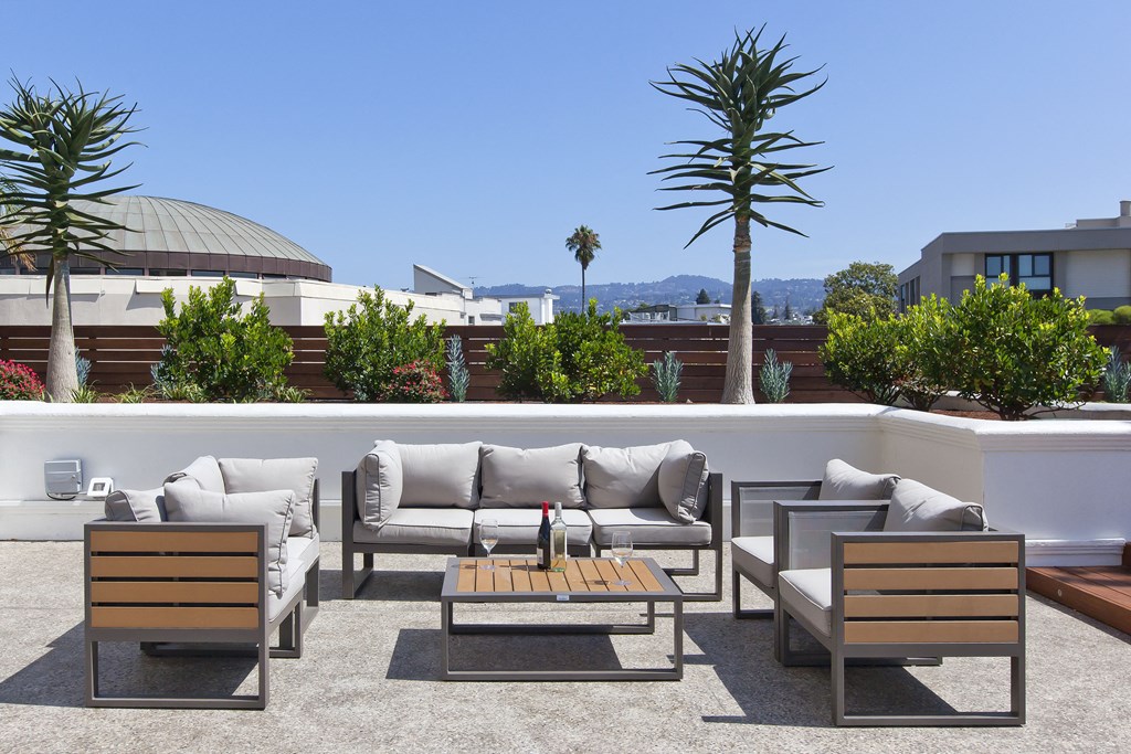 Patio seating at 1200 Lakeshore, Oakland, CA, 94606