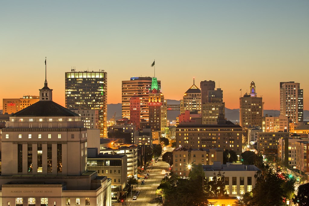 a view of the city skyline at night