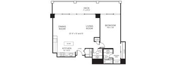965sf 1 bedroom 1.5 bath