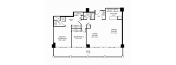 a floor plan of a house with bedrooms and a living room