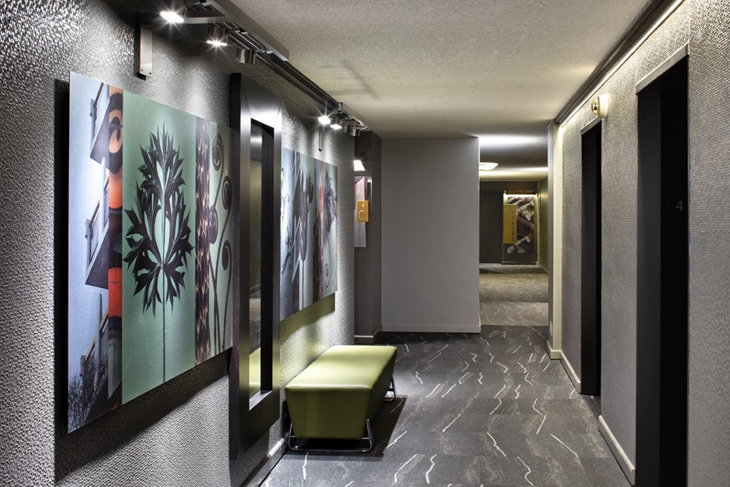 Hallway art at 1200 Lakeshore, Oakland, California