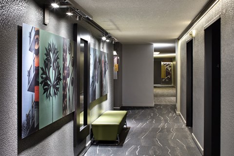 Hallway art at 1200 Lakeshore, Oakland, California