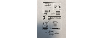 1 Bedroom 1 Bath Plan A Floor Plan at Villa La Paz, Bellflower, CA, 90706