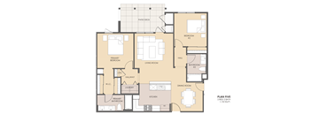 A floor plan of a two bedroom, two bathroom apartment.