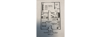 1 Bedroom 1 Bath Plan B Floor Plan at Villa La Paz, Bellflower, CA