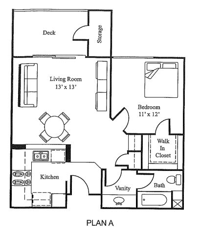 Plan A 1Bed 1 Bath Floor Plan at Loma Linda Springs, Loma Linda, CA, 92354