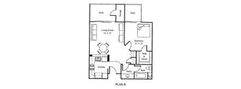 Plan B 1Bed 1 Bath Floor Plan at Loma Linda Springs, Loma Linda, CA