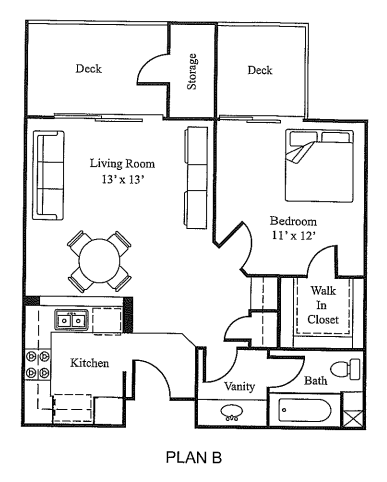Plan B 1Bed 1 Bath Floor Plan at Loma Linda Springs, Loma Linda, CA