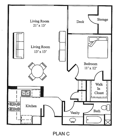 Plan C 1Bed 1 Bath Floor Plan at Loma Linda Springs, Loma Linda