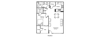 Plan D 1Bed 1 Bath Floor Plan at Loma Linda Springs, Loma Linda, CA, 92354