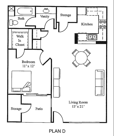 Plan D 1Bed 1 Bath Floor Plan at Loma Linda Springs, Loma Linda, CA, 92354