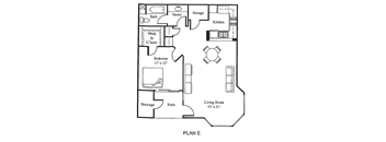 Plan E 1Bed 1 Bath Floor Plan at Loma Linda Springs, Loma Linda, 92354