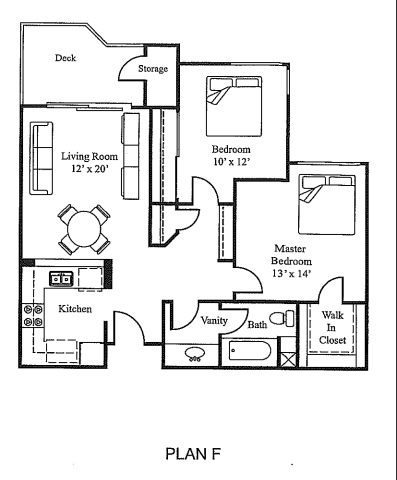 Plan F 2Bed 1 Bath Floor Plan at Loma Linda Springs, Loma Linda, California, 92354