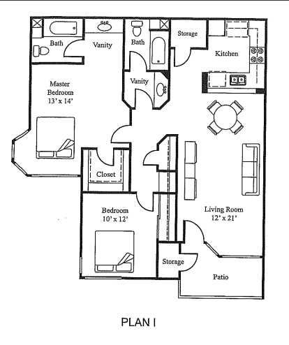 Plan I 2Bed 2Bath Floor Plan at Loma Linda Springs, California, 92354
