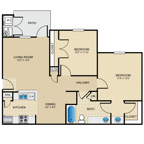 2 bed 2 bath B1 Floor Plan at The Villages at Lost Creek, Texas, 78247