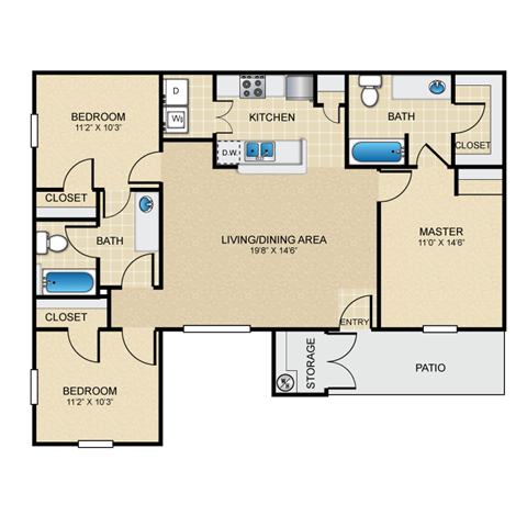 3 bed 2 bath C1 Floor Plan at The Villages at Lost Creek, San Antonio, TX