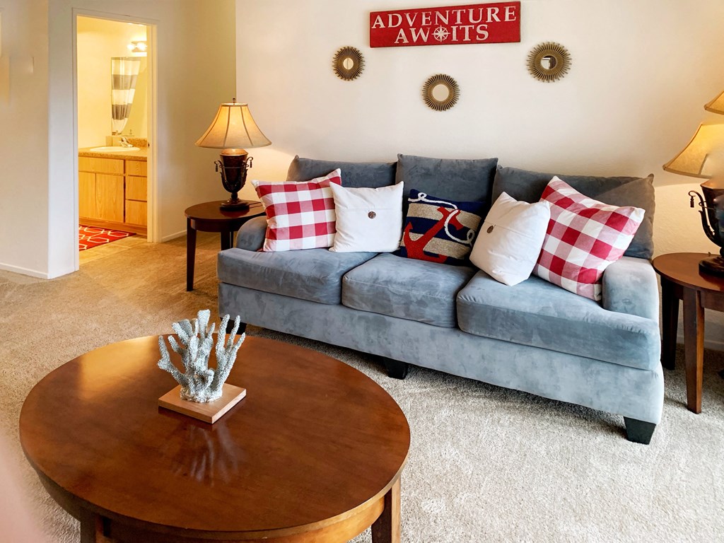 a living room with a couch and a coffee table at Riverview Springs, Oceanside, CA, 92058