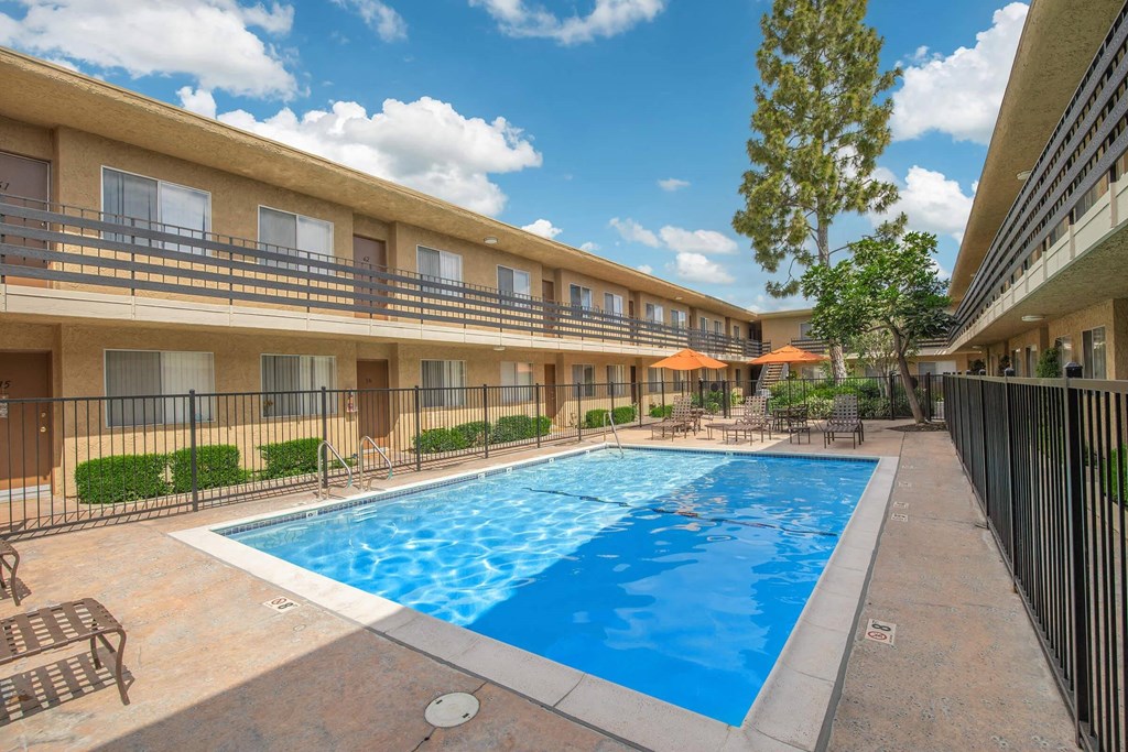 the swimming pool at our apartments at Villa La Paz Apartments, Bellflower, California