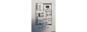 2 Bedroom 1 Bath Plan C Floor Plan at Villa La Paz, Bellflower