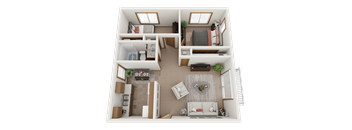 a 3d rendering of a 1 bedroom floor plan
