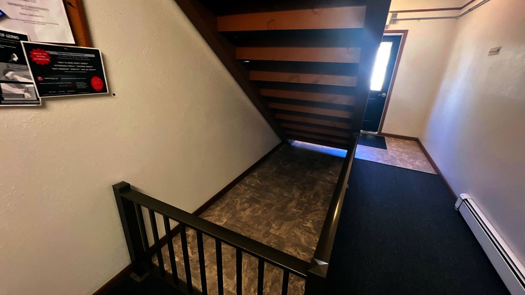 the stairs up to the second floor of the building