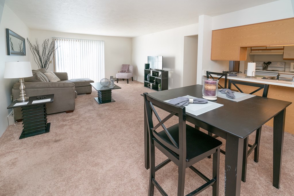 Dining and living area at Crosswait Estates in Angola, IN
