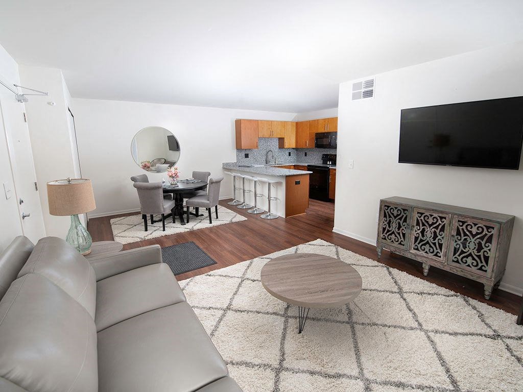 Modern Living Room With Television at Gray Estates  Apartments, MRD Conventional, St Clair MI 48079