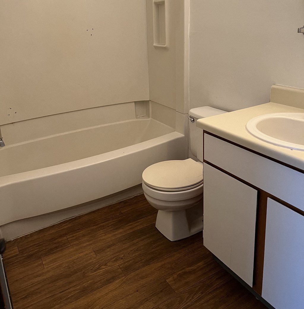 a bathroom with a toilet and a sink and a bath tub