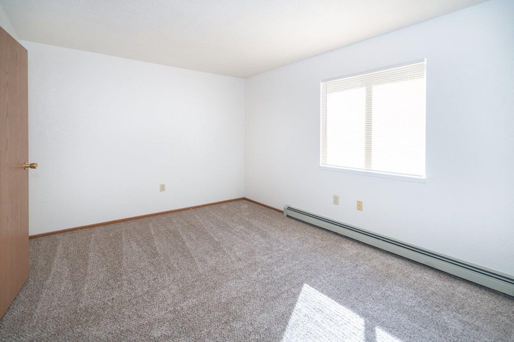 an empty room with carpet and a window
